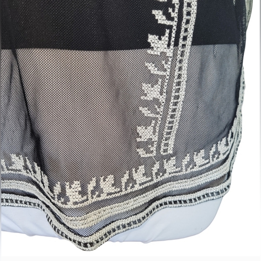 Alfani Sheer Black Layered Tank Top with White Embroidery Sz S/P - Picture 3 of 9
